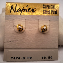 Vintage Napier Goldtone wired Caged Faux Pearl Surgical Steel Stud Earrings - $9.00