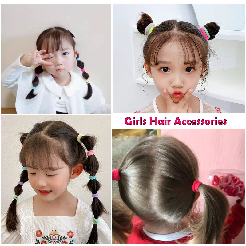 Sporting 60/100pcs/Set Elastic Hair Bands Girls Hair Accessories Colorful Nylon  - £23.84 GBP