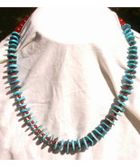 Graduated Turquoise Disks and Carnelian Bead Adjustable Necklace - $253.02 CAD