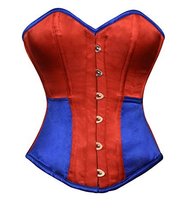 Plus Size Corset Red Blue Satin Burlesque Costume Overbust Bustier Waist Shaper - £59.24 GBP