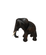 Vintage Hand Carved Wooden Elephant W/Tusks Trunk Down 8&quot; x 7&quot; - £15.60 GBP