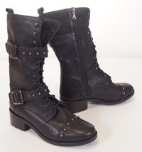 Fabianelli Womens Black Leather Stud Zip Buckle Strap Biker Moto Boots I... - £62.66 GBP+