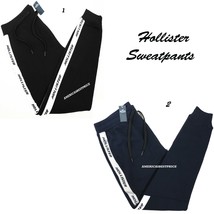 Hollister New Men&#39;s Skinny Jogger Sweatpants Nwt Fleece Pants Navy Blue / Black - £32.99 GBP