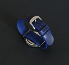 Blue Distressed Leather Watch Strap - Handmade Military Wrist Band Men 1... - $35.00