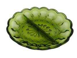 Fairfield Anchor Hocking Green 2 Part Divided Relish Dish Thumbprint Star Style - £11.77 GBP
