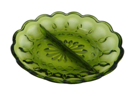 Fairfield Anchor Hocking Green 2 Part Divided Relish Dish Thumbprint Star Style - £11.84 GBP