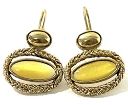 Vintage Liz Claiborne LC Gold-Tone Yellow Cabochon Dangle Earrings - $283.37 MXN