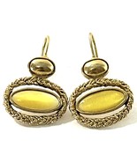 Vintage Liz Claiborne LC Gold-Tone Yellow Cabochon Dangle Earrings - $283.37 MXN