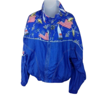 VINTAGE 80s 90s Windbreaker Jacket Nylon Patriotic USA Nautical Theme Womens XL - £18.66 GBP