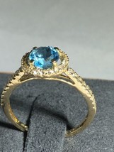 Solid 10k Yellow Gold, 1.60ctw Genuine Blue &amp; White Topaz Ring sz 6 3/4 - £124.59 GBP