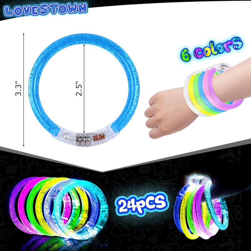 Lovestown 24PCS Glow Bracelets Bulk, LED Bracelets Light up Wristbands Glow in t Item image 2