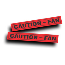 2X CAUTION FAN Large Decal radiator fan shroud of Ford muscle car Cobra ... - £10.94 GBP