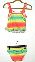 Girls Reel Legends Tankini 2 Piece Neon Sherbet Ruffle Strap Swimsuit Sz L/14 - £14.55 GBP