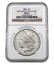 1886 $1 Dollar D'Argent Morgan Classé Par NGC Comme MS-63 Collection McC... - $188.88