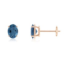 ANGARA London Blue Topaz Oval Solitaire Stud Earrings in 14K Gold (A, 7x5mm) - £193.46 GBP