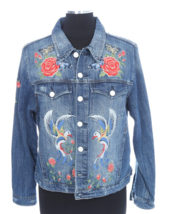 Blank NYC Denim Trucker Jacket Womens Distressed Floral Embroidered Size... - $38.50