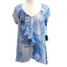$148 Anthropologie Silk Skyscape Top Small 4 Blue Ruffle Crinkled Chiffo... - $43.66