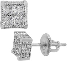 Mens Real Solid 925 Silver Iced CZ Hip Hop Earrings Cube Stud Aretes Hombre - £103.93 GBP