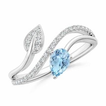 ANGARA Aquamarine and Diamond Bypass Ring with Leaf Motif for Women in 14K Gold - £1,026.11 GBP