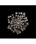VTG Rhinestone Starburst Brooch Clear Sparkle Jewelry  Silver Tone Metal... - $10.00
