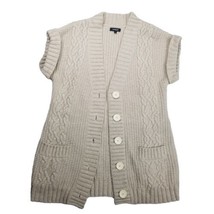 Express Women L Cardigan Sweater Short Sleeve Merino Wool Blnd Chunky Knit Beige - £17.56 GBP