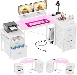 70.8&quot; Reversible L Shaped Computer Desk With Fabric File Drawers, Corner... - $389.99