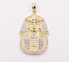 2.00 Pharaoh Egyptian King Simulated Diamond Cut Pendant925 Silver Gold Plated - £134.14 GBP