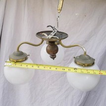 Geringer Chandelier 3 Lights Brass Milk Glass Globe - $287.09