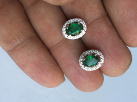 AAA quality natural emerald stud with natural zircon in 925 sterling sol... - £85.32 GBP