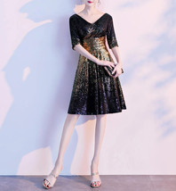 Black Gold Sequin Midi Dress Women Short Sleeve Plus Size Sequin Midi Dress image 4