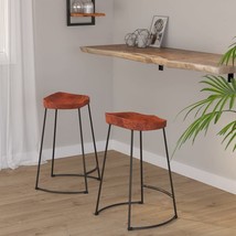Bar Stool Set of 2 Natural Mango Wood Solid Mango Wood Standard - $2,951.82 MXN