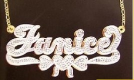 Personalized Gold Overlay Double 3d Name Plate Necklace Free Chain /b8 - £39.32 GBP