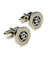 OM CUFFLINKS Ohm Aum Symbol Hindu Yoga NEW w GIFT BAG Pair Silver Tone - $221.17 MXN