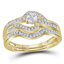 10kt Yellow Gold Round Diamond Bridal Wedding Engagement Ring Band Set 1/3 Ctw - £477.92 GBP