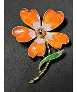 Vintage Gerrys Enamel Orange Flower Brooch Gold Tone Mid Century Costume... - $34.61 CAD