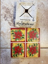 4 Absorbastone Christmas Stone Coasters Poinsettias Red Flowers Free Shipping - £20.23 GBP