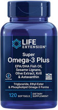 SUPER OMEGA-3 PLUS EPA/DHA FISH OIL  Olive Extract KRILL 120 Sgel LIFE E... - $43.99