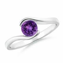 ANGARA Semi Bezel-Set Solitaire Round Amethyst Bypass Ring for Women in 14K Gold - £417.55 GBP