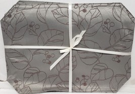 Set Of 4 Fabric Soft Placemats (13&quot; X 18&quot;) Textured Leaves On Dark Grey, Al - £12.50 GBP