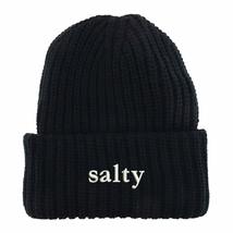 Trendy Apparel Shop Salty Embroidered Long Cuffed Thick Ribbed Knit Beanie - Bla - £20.08 GBP