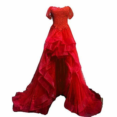Off The Shoulder High Low Beaded Lace Formal Prom Homecoming Dresses Red US 8