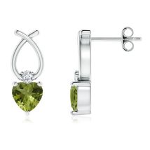 ANGARA Natural Peridot Ribbon Earrings with Diamond in Silver for Women ... - $195.51+