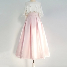 PINK Midi Pleated Skirt Outfit Women Romantic Satin Polyester Pleated Midi Skirt