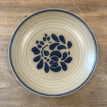 Set of 4- Pfaltzgraff Folk Art 6.75&quot; Small Plate Brown Blue Floral Rustic USA - £46.35 GBP