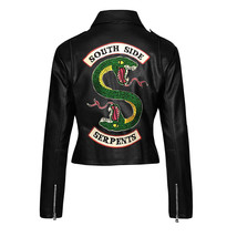 New Women&#39;s Motorcycle Snake Tunnel Southside Black Leather Jacket - £86.24 GBP