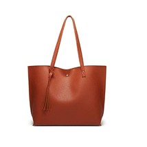 Dreubea Women&#39;s Soft Faux Leather Tote Bag | Large Capacity Tassel Bag |... - $49.98