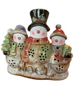 Trio Snowmen Ceramic Glazed Christmas NOEL Lightup Figurine Night Light ... - £23.29 GBP