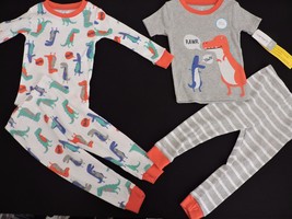 Carters Dinosaur Pajamas 4 Piece PJs 18M NWT Toddler Boys Glows in Dark Striped - £17.63 GBP