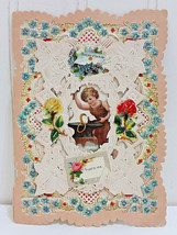 Antique Die Cut Valentine Card Vtg Blacksmith 3D Pop Up Paper Lace Anvil Dove - £15.05 GBP