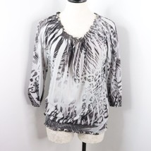 Chico&#39;s Women&#39;s 0 (S/4) Animal Print Rhinestone Polyester Blouson Ruched Top - £4.82 GBP